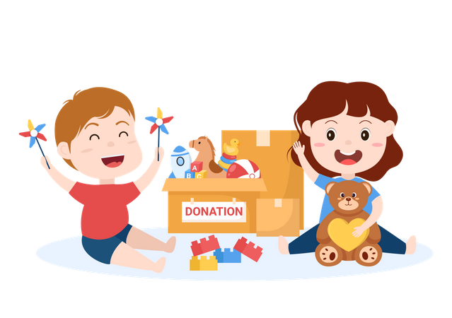 Children playing with donated toys  Illustration