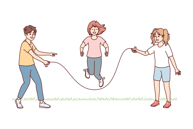 Children playing with jumping rope  Illustration