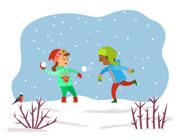 Children playing with snowballs Illustration