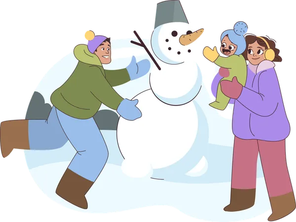 Children playing with snowman  Illustration