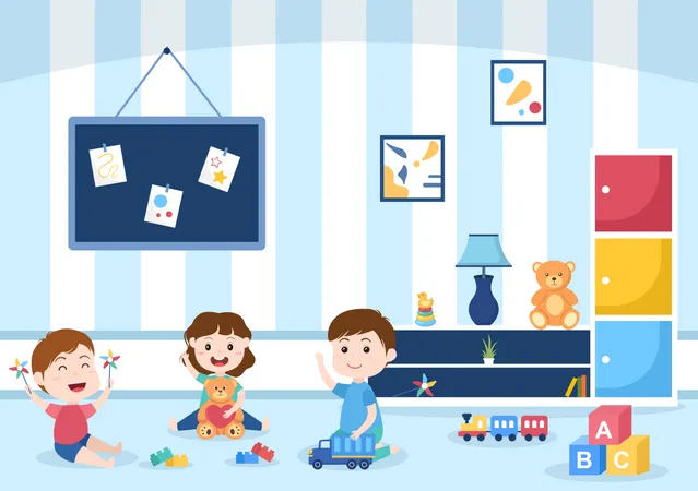 Children Playing with Toy Illustration