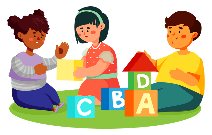 Children playing with toy blocks  Illustration