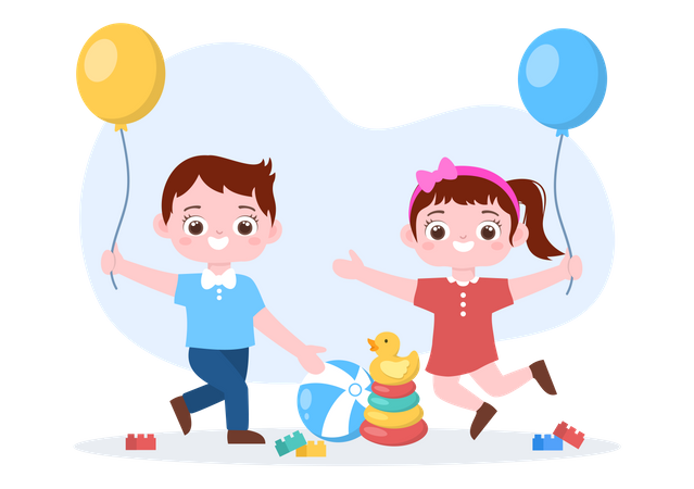 Children Playing with Various Toy at Kindergarten  Illustration