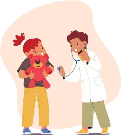 Children Pretending To Be Doctors  Illustration