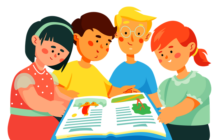 Children reading a book  Illustration