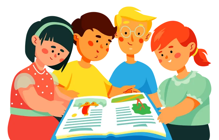 Children reading a book  Illustration