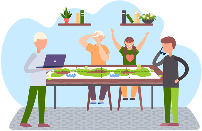 Children rejoice while parents work  Illustration