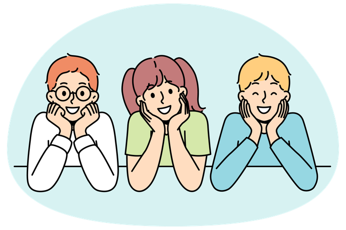 Children rest their chins with hands  Illustration