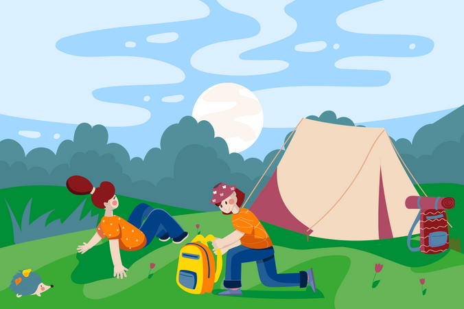 Children resting at summer camping  Illustration