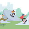 children skating longboard illustration