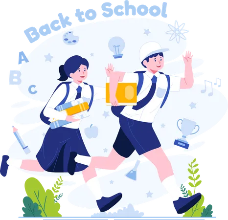 Back To School Concept Illustration Children In School Uniforms With Backpacks Running Happily Back To School Illustration