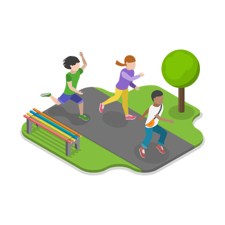 Children running in park  Illustration