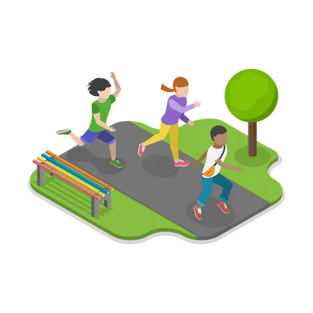 Children running in park  Illustration