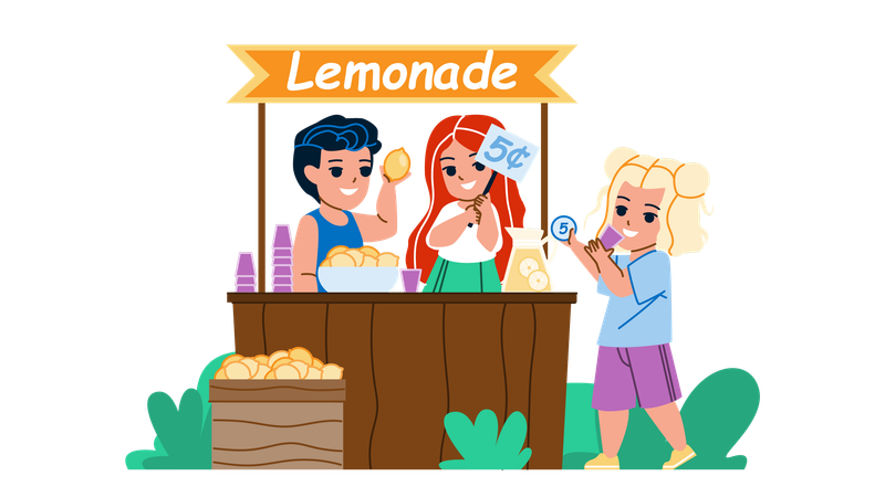 Children Selling Lemonade Drink Outdoor  Illustration