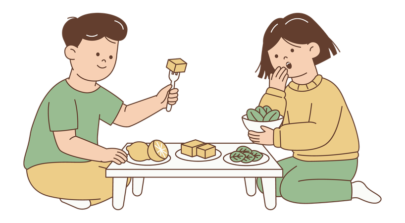 Children Sharing Tastes of Different Flavored Foods to Share Sensory Experience  Illustration