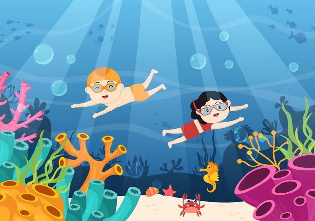 Children Snorkeling Illustration