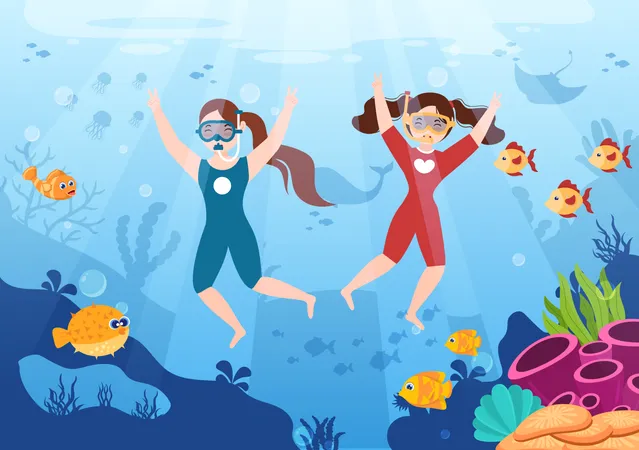 Children Snorkeling  Illustration