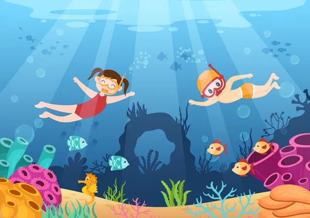 Children Snorkeling  Illustration