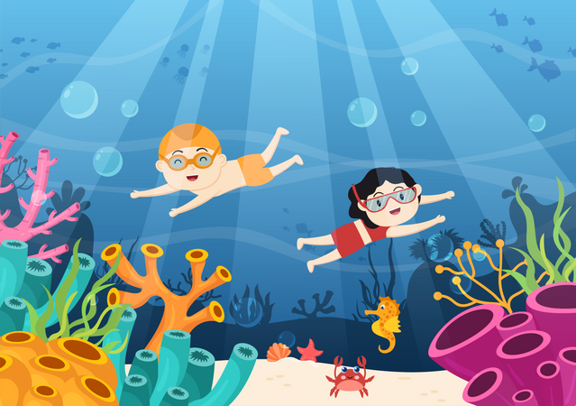 Children Snorkeling  Illustration