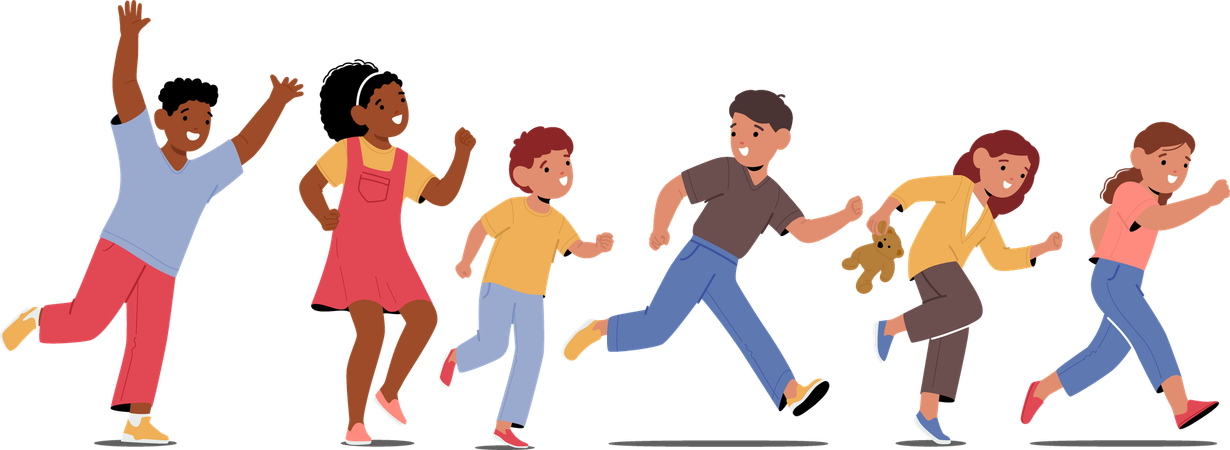 Children Sprinting Joyfully With Laughter Excitement And Freedom  Illustration