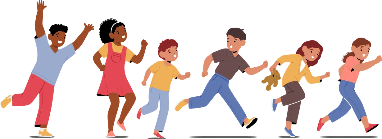 Children Sprinting Joyfully With Laughter Excitement And Freedom  Illustration