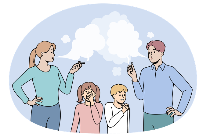 Children suffer from parents smoking  Illustration