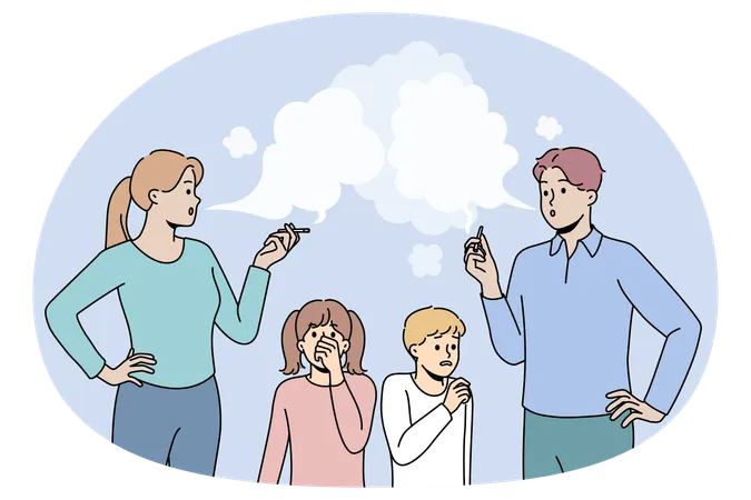 Children suffer from parents smoking  Illustration