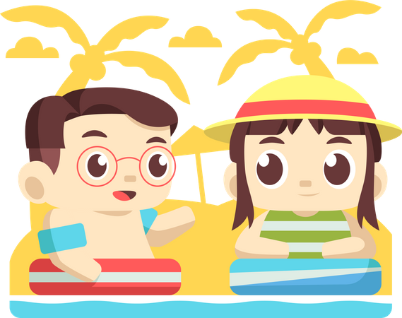 Children swimming at beach  Illustration
