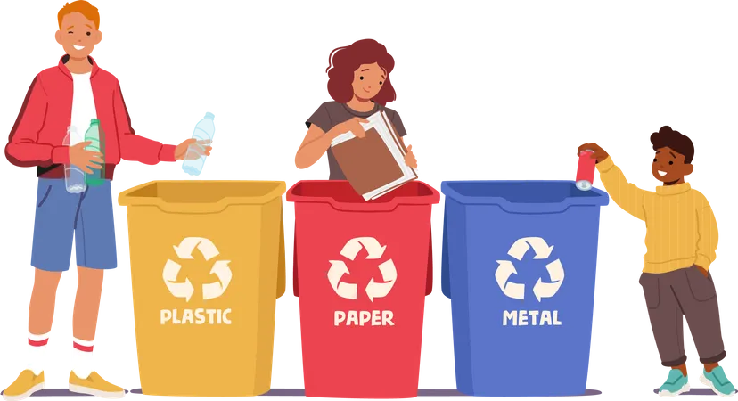 Children taking part in recycling process Illustration