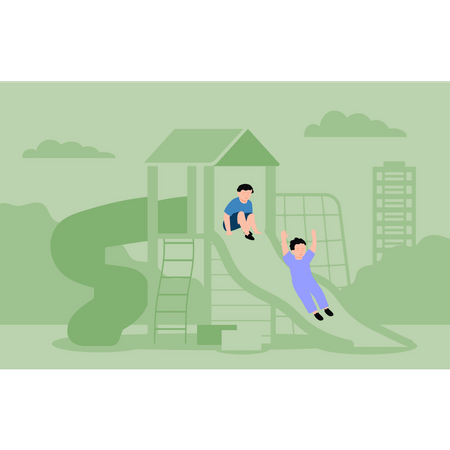 Children taking slide in park Illustration