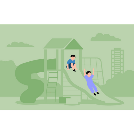 Children taking slide in park  Illustration