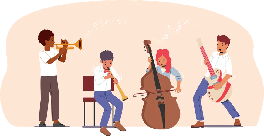Children Training in Music School Illustration