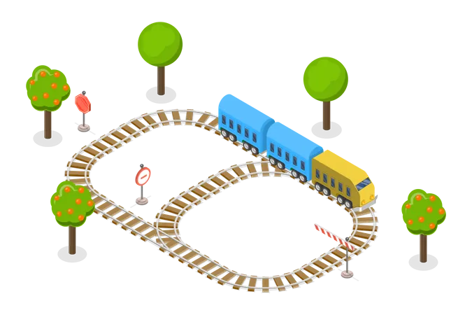 3 D Isometric Flat Vector Conceptual Illustration Of Toy Railway Children Transport Game Illustration