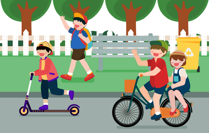 Children using eco friendly vehicles Illustration
