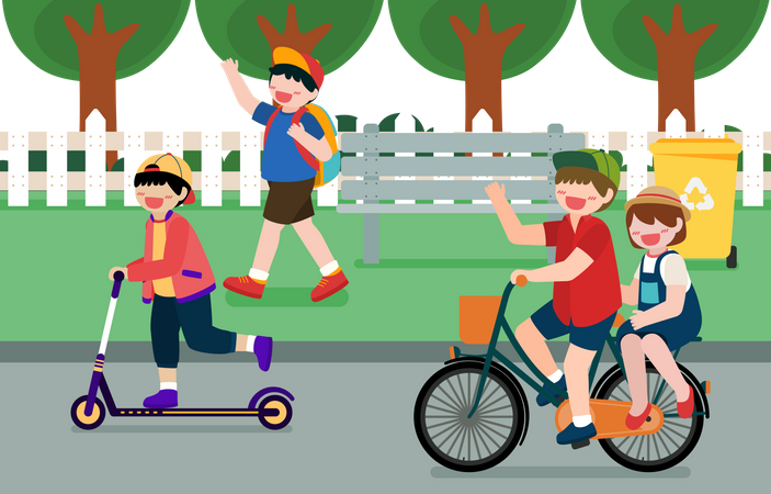 Children using eco friendly vehicles  Illustration