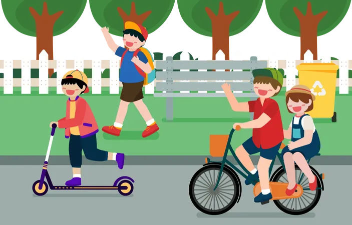 Children using eco friendly vehicles  Illustration