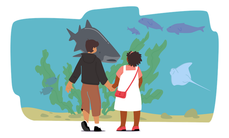 Children Visiting Oceanarium  Illustration