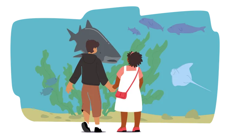 Children Visiting Oceanarium  Illustration