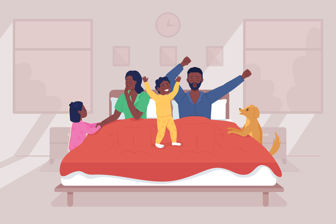 Children wake up parents  Illustration