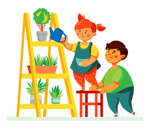 Children watering plants  Illustration