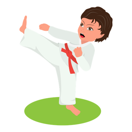 Children Wearing Kimono while doing Martial Arts  Illustration