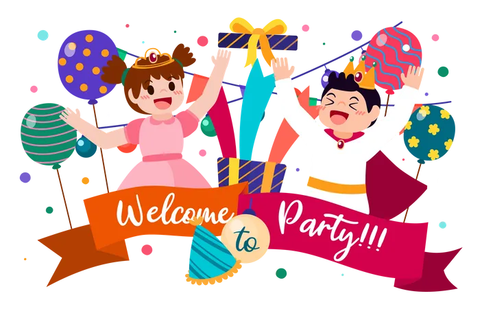 Children welcoming to party for birthday Illustration