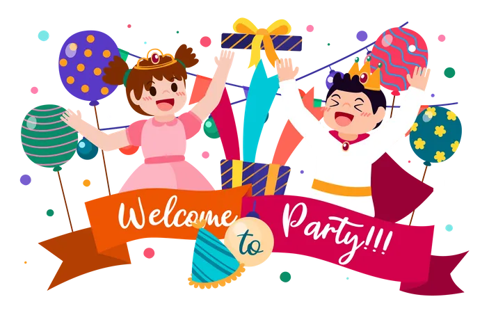 Children welcoming to party for birthday  Illustration