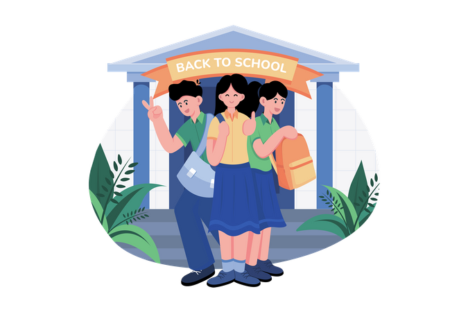 Children with backpacks ready to go back to school  Illustration