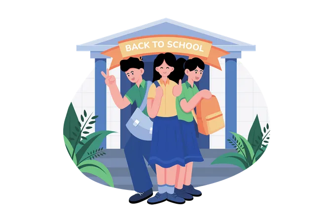 Children With Backpacks Are Ready To Go Back To School Illustration