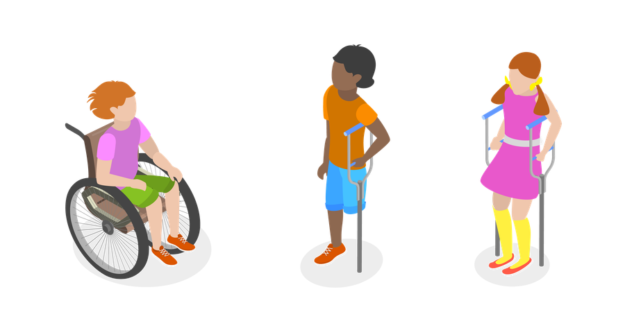 Children With Cerebral Palsy and Support for Kids with Health Problem  Illustration