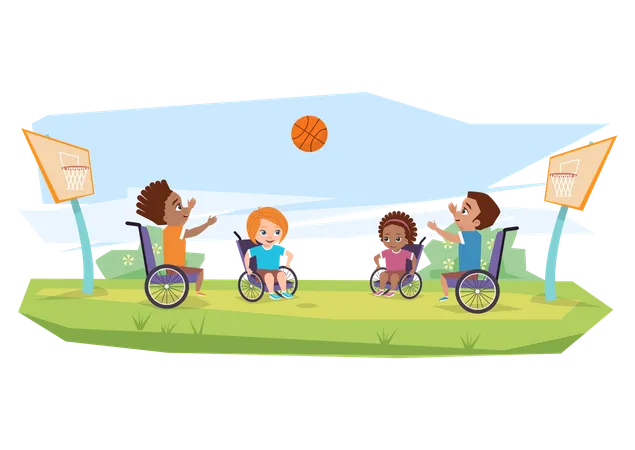 Children with disabilities playing basketball  Illustration