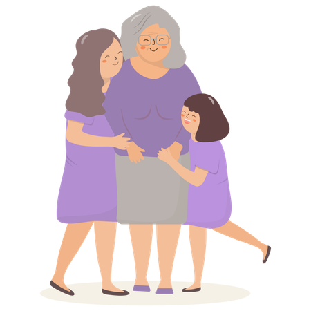 Children with grand mother  Illustration