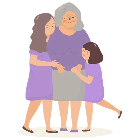 Children with grand mother  Illustration