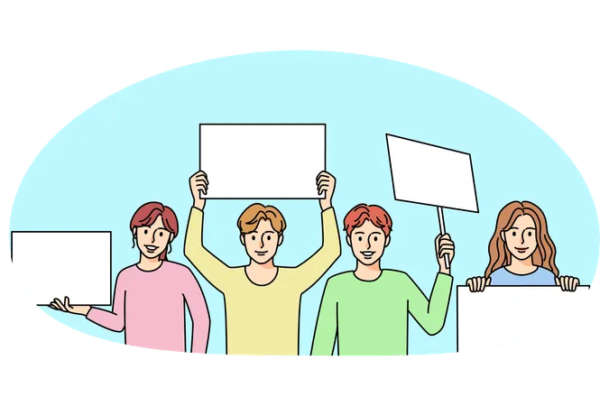 Children with placards on demonstration  Illustration
